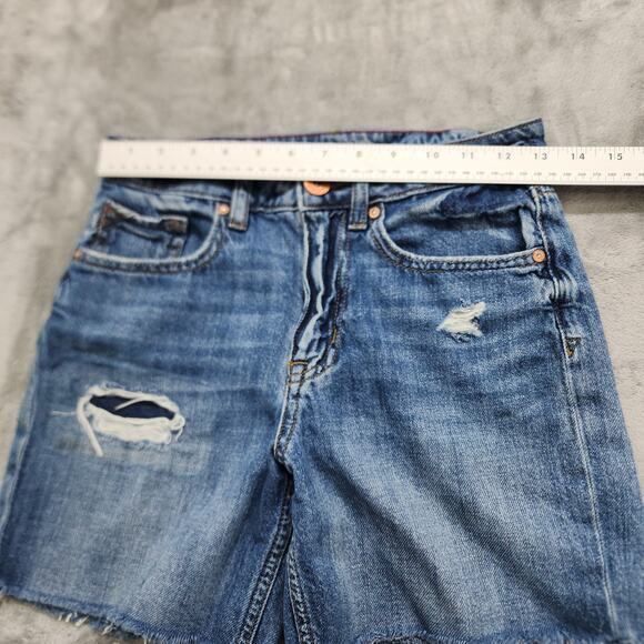 Maurices Edgely Shorts Womens 0 Blue High Rise Distressed Cut Off Stretch Denim - Picture 7 of 11
